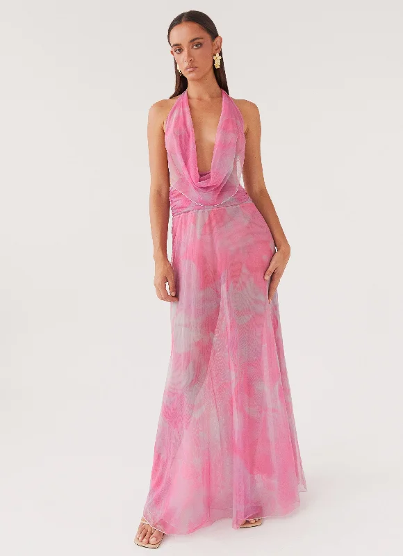 Instant Discount Elysia Mesh Maxi Dress - Pink Floral