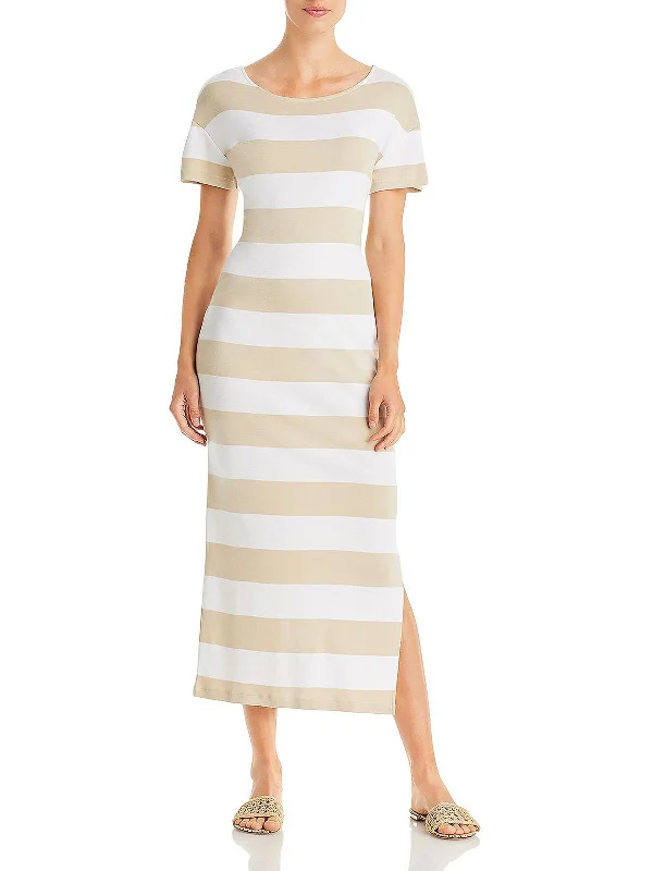 Quick Sale Womens Striped Tea-Length T-Shirt Dress