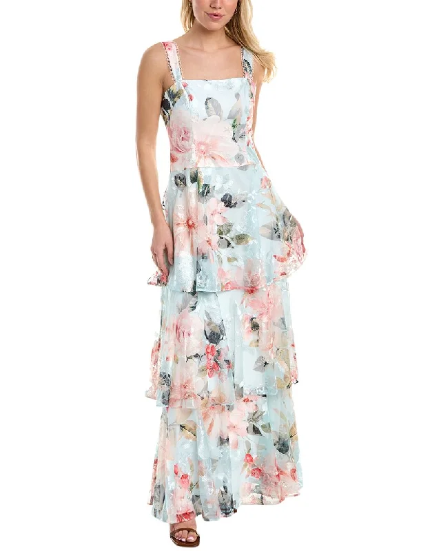 Super Sale Aidan Mattox Printed Embroidered Sleeveless Gown