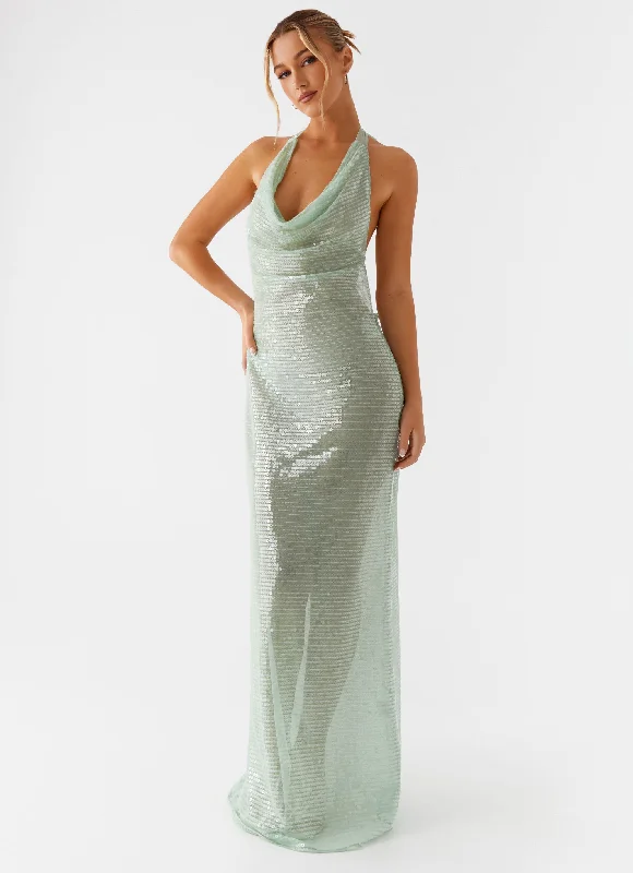 The Best Prices Above the Clouds Cowl Maxi Dress - Green