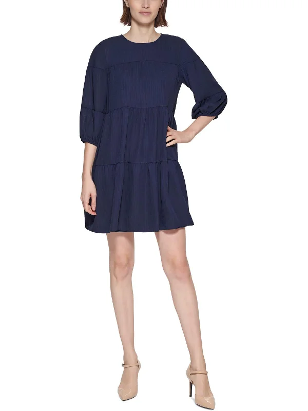 Limited Availability Petites Womens Tiered Mini Shift Dress