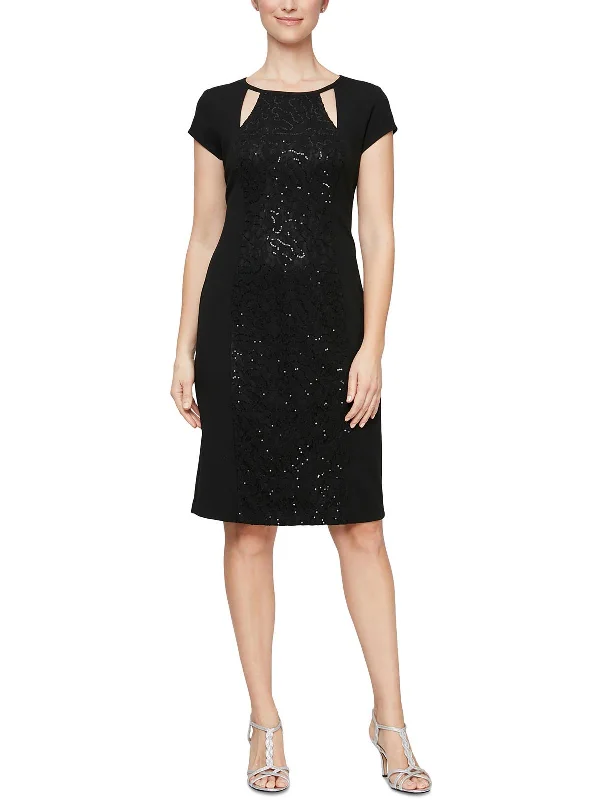Incredible Offers Womens Sequined Lace Inset Cocktail and Party Dress