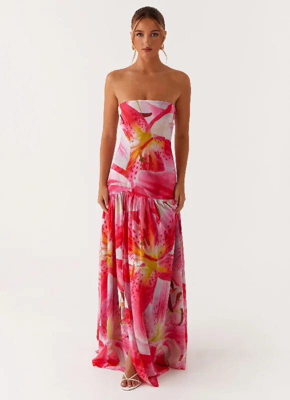 New Deals Eden Strapless Maxi Dress - White Pink Lilly