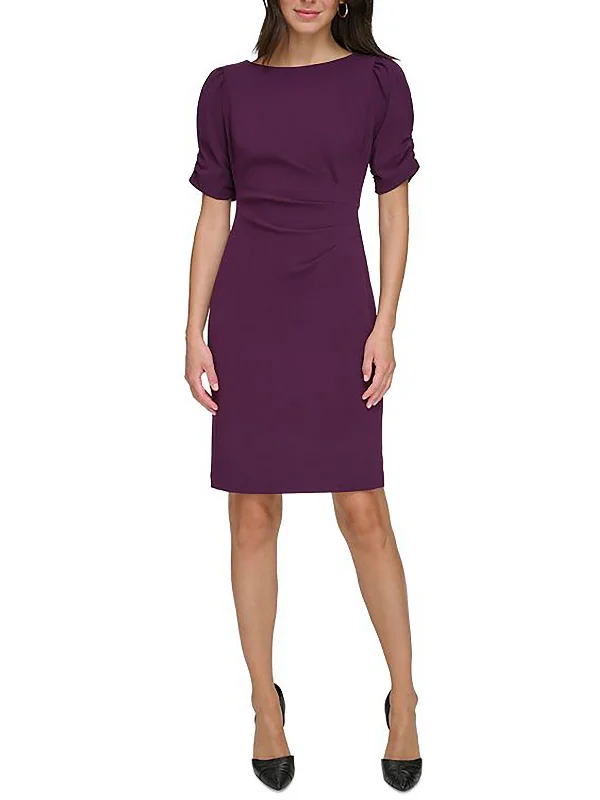 Savings Alert Womens Crepe Shirred Sleeve Cocktail And Party Dress
