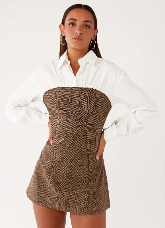Deal of the Day Adelaide Shirt Mini Dress - Brown