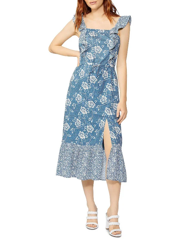 Weekend Special Womens Floral Print Tea-Length Fit & Flare Dress
