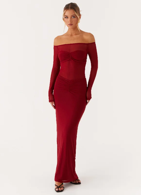 Buy Now Divine Beauty Mesh Maxi Dress - Maroon