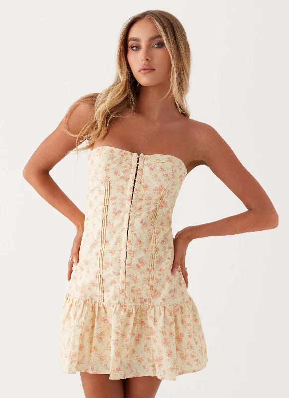 Super Sale Bloomsbury Bustier Mini Dress - Yellow Ditsy Floral