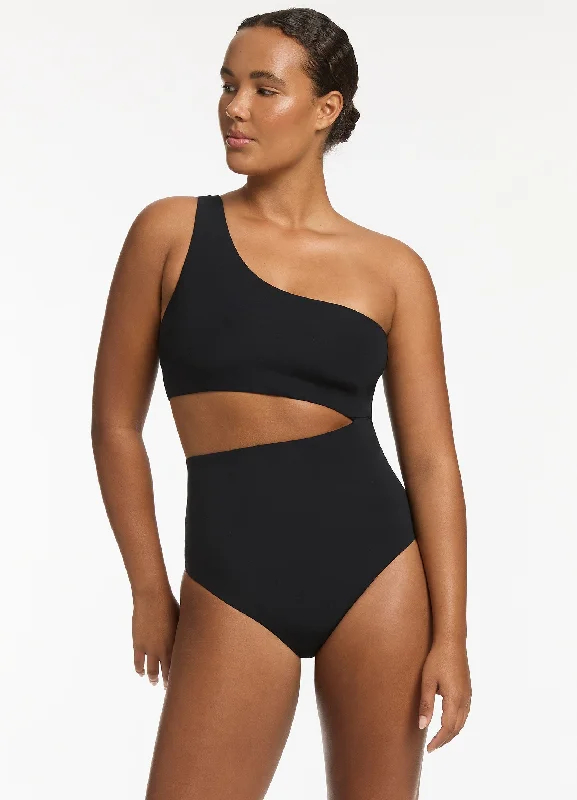 Bargain Bin Jetset One Shoulder One Piece - Black
