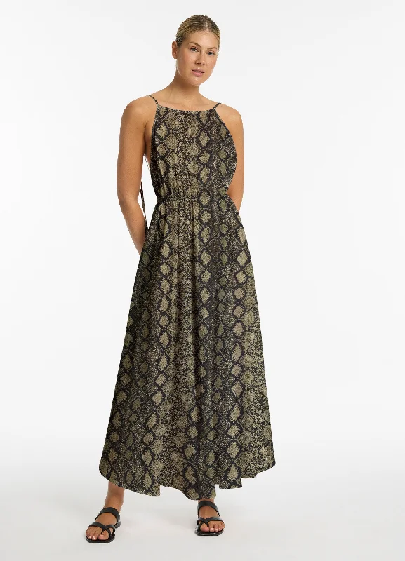 Major Savings Python Backless Maxi Dress - Olive