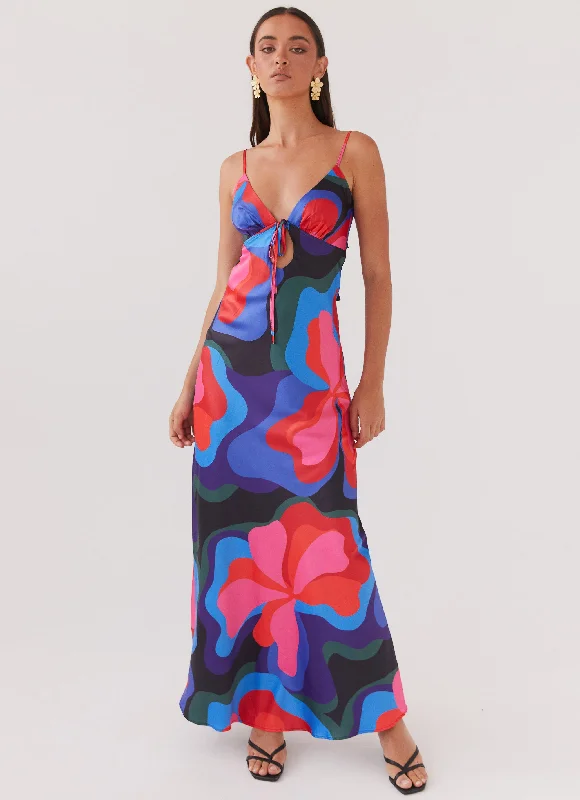 Reduced Prices Flora Satin Maxi Dress - Floral Fantasy