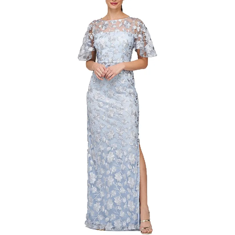 Midnight Madness Brooke Womens Embroidered Floral Evening Dress
