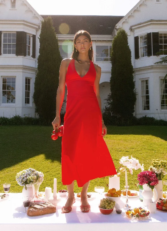 Referral Discount Falling For You Midi Dress - Red
