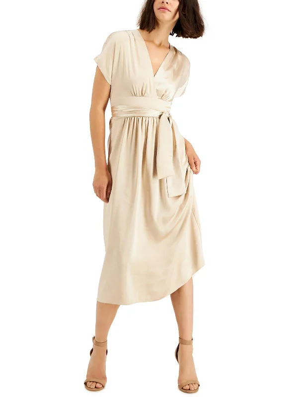 Online Only Womens Satin Midi Fit & Flare Dress