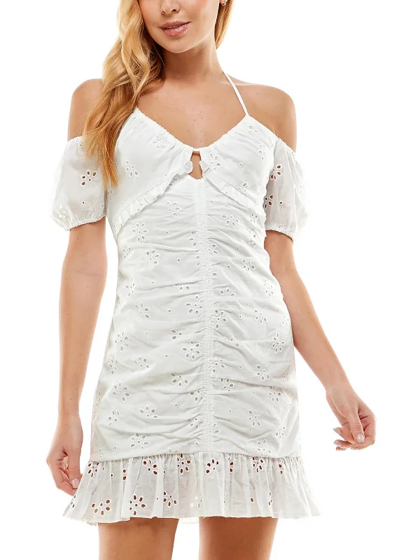 Special Offer Juniors Womens Eyelet Short Mini Dress