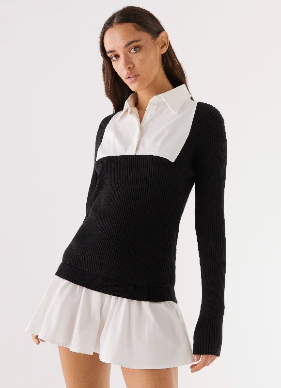 Midnight Madness Somerville Knitted Shirt Dress - Black/White