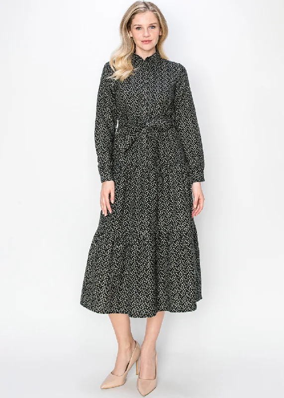 Value Deals Black Floral Belted Midi Dress
