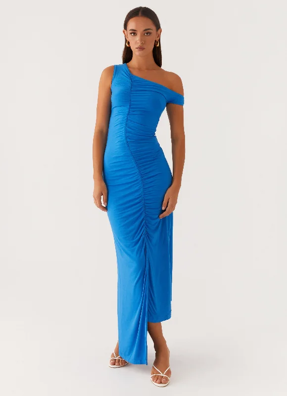 Weekend Flash Sale Anaya Ruched Asymmetrical Maxi Dress - Azure