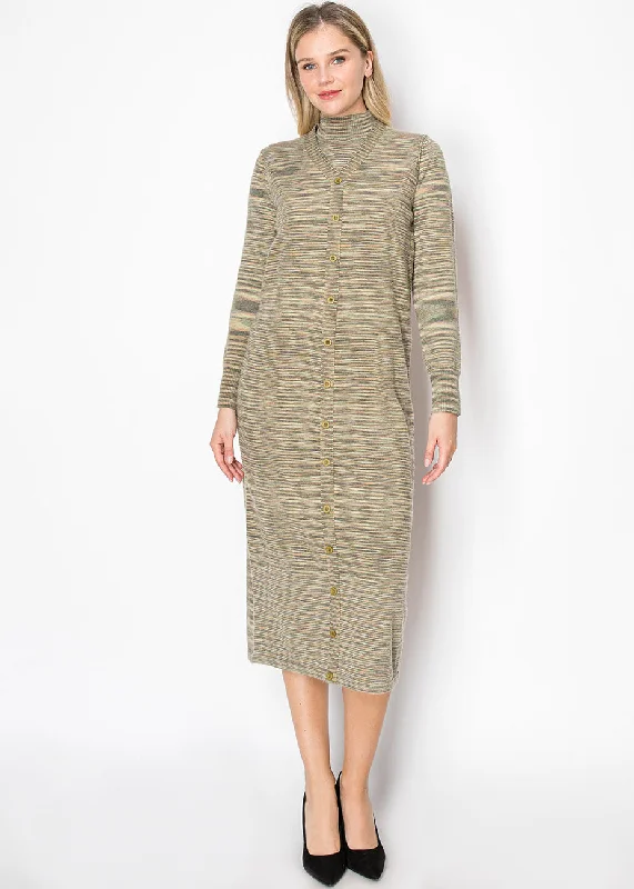 Can't Be Beat Olive Striped Button-Down Midi Dress