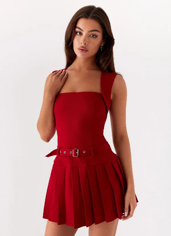 One-DAY Sale Justina Belted Mini Dress - Red