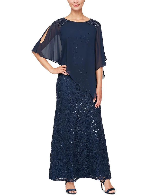 Price Break Womens Chiffon-Overlay Maxi Evening Dress