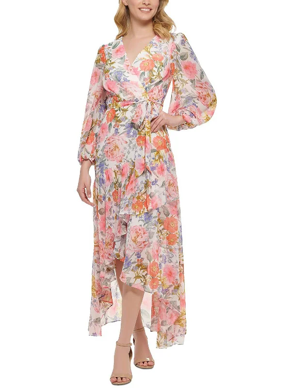 Womens Floral Print Maxi Wrap Dress