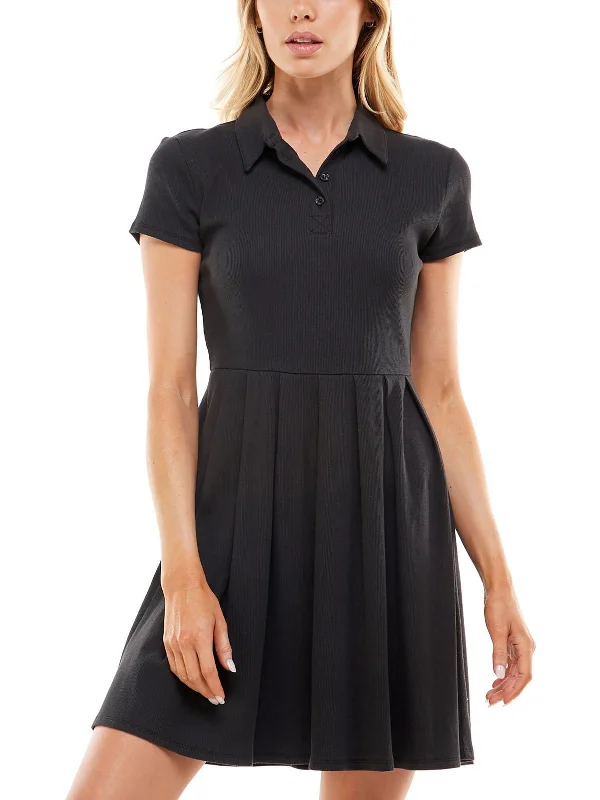 Special Savings Juniors Womens Rib-Knit Short Sleeves Fit & Flare Dress