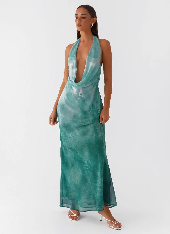 Deal Frenzy Nerissa Cowl Neck Maxi Dress - Green Tie Dye