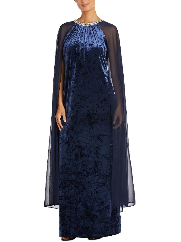 Fantastic Deals Womens Velvet Sheer Overlay Evening Dress
