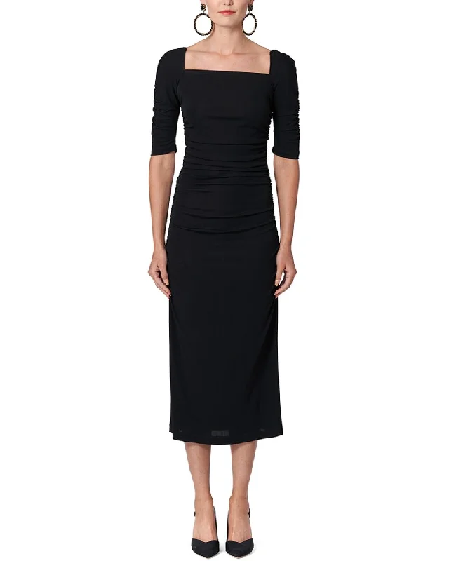 Limited Quantity Carolina Herrera Elbow-Sleeve Square Neck Ruched Midi Dress
