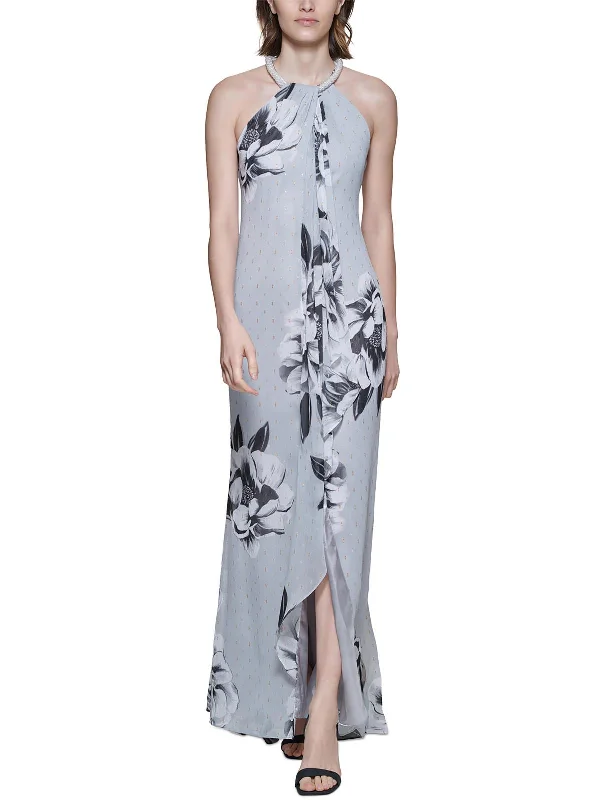 Exclusive Savings Womens Metallic Embroidered Evening Dress