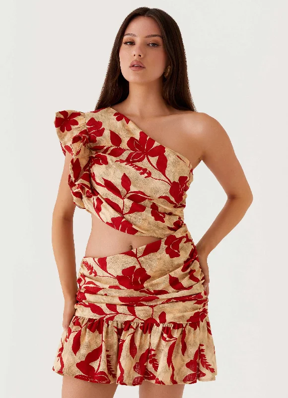 Instant Discount Maisie Linen Mini Dress - Red Green Floral