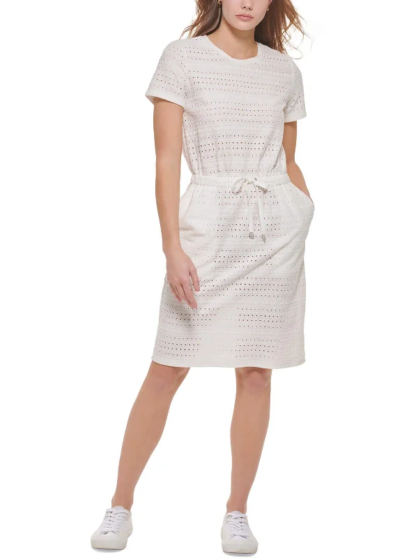 Final Clearance Womens Eyelet Knee-Length T-Shirt Dress