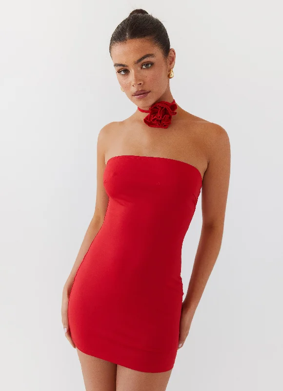 Closeout Sale Ruby Glamour Rose Mini Dress - Rouge Red