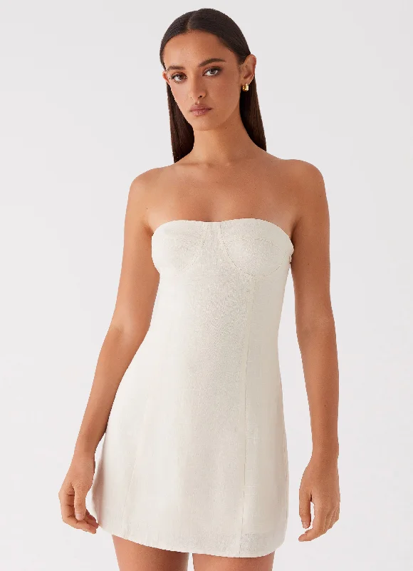 Closeout Sale Do It That Way Linen Mini Dress - Ivory