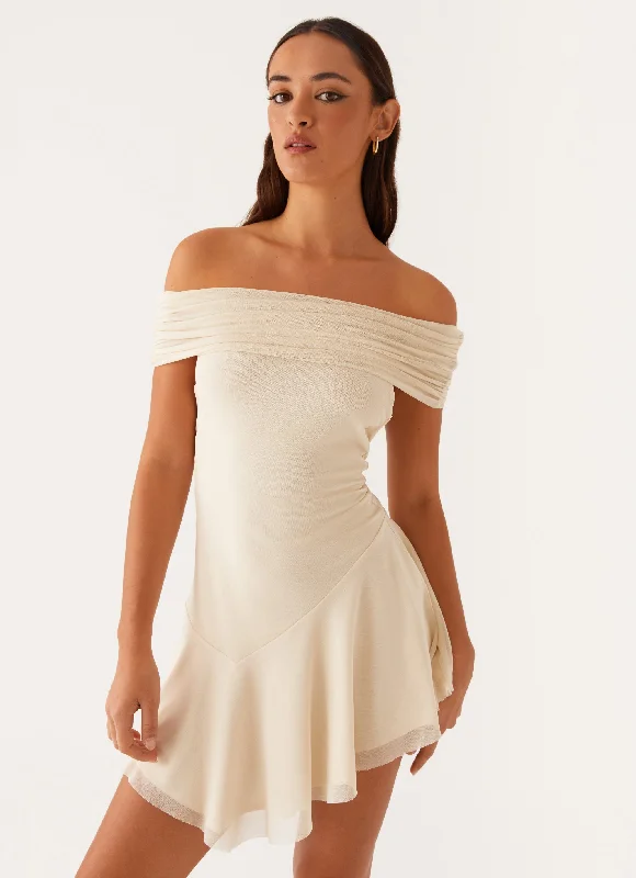 Clearance Sale Finola Off Shoulder Mini Dress - Pastel Yellow
