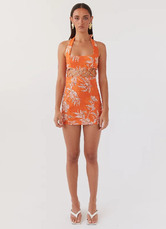 Savings Galore Lyra Linen Mini Dress - Tropic Sunset