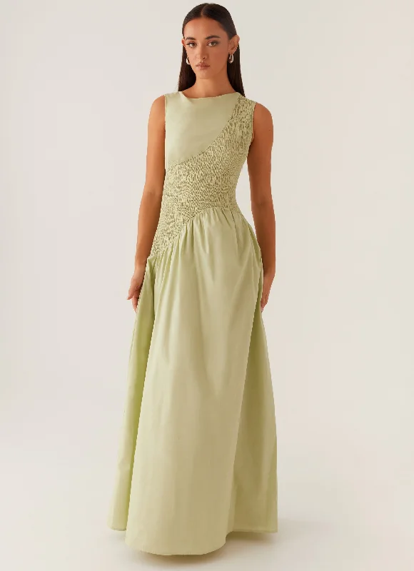 Limited Availability Altitude Shirred Maxi Dress - Pastel Green