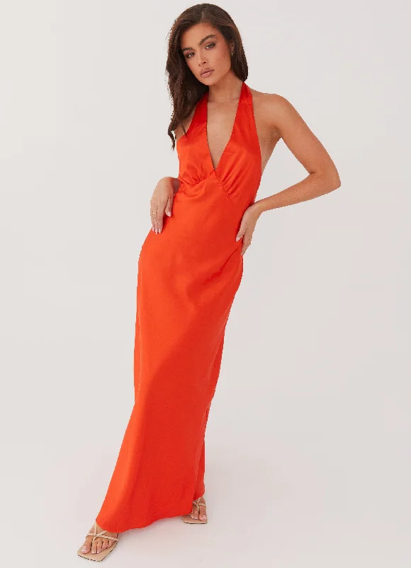 Doorbuster Deal Heavy Hearted Satin Maxi Dress - Sunset
