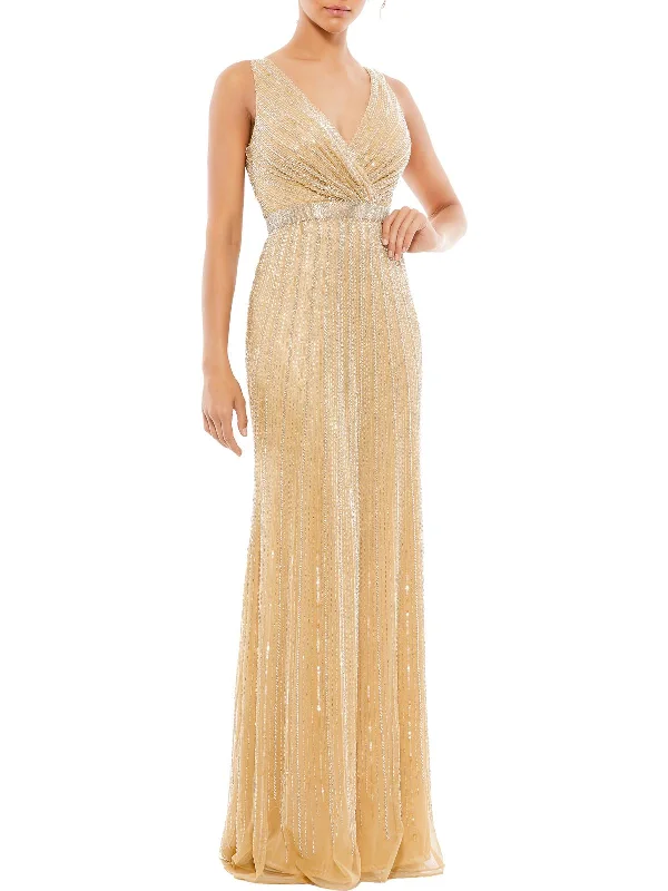 Markdowns Womens Beaded Maxi Evening Dress