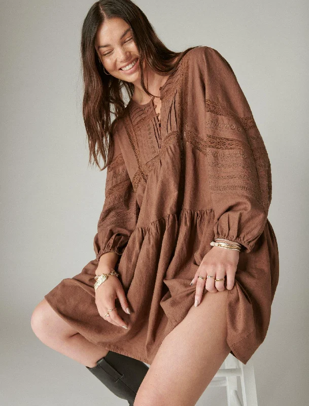 Don’t Miss Out Lucky Brand Women's Long Sleeve Embroidered Mini Dress