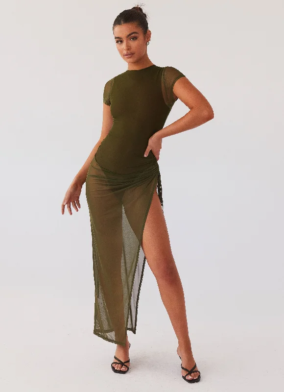 Buy Now Mystery Lady Mesh Maxi Dress - Olivine