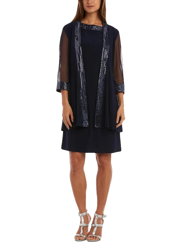 Act Fast Petites Womens Embellished Knee-Length Two Piece Dress