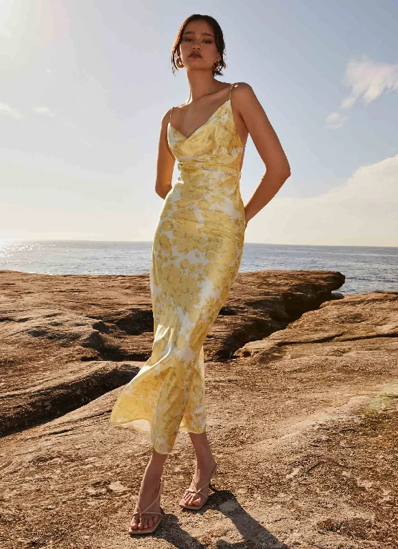 Weekend Deal Coastal Escape Satin Maxi Dress - Daffodil
