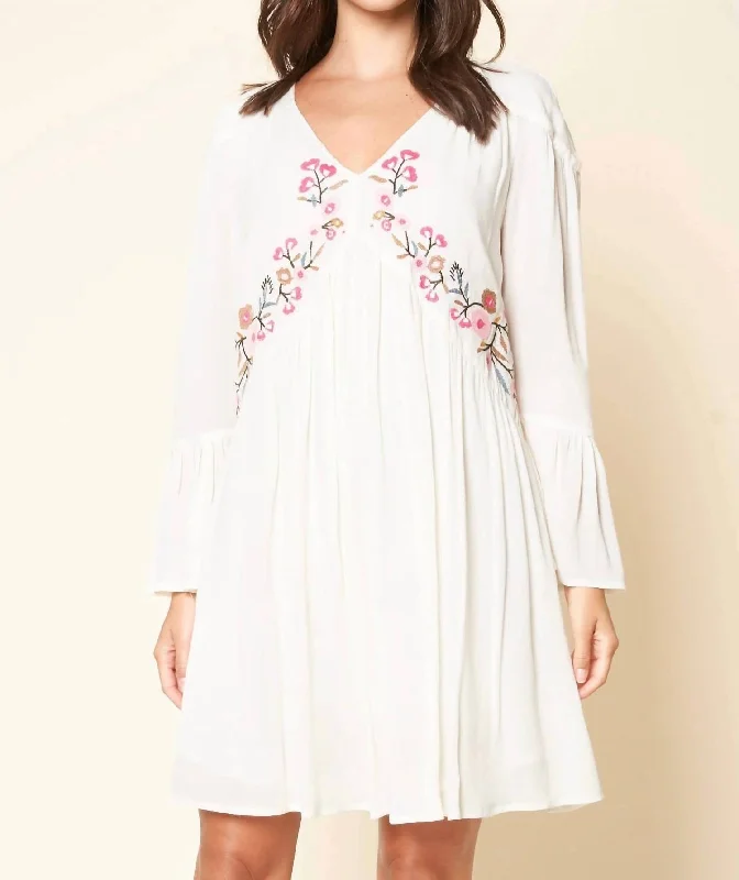 Closeout Sale Timothy Peasant Embroidered Dress In White