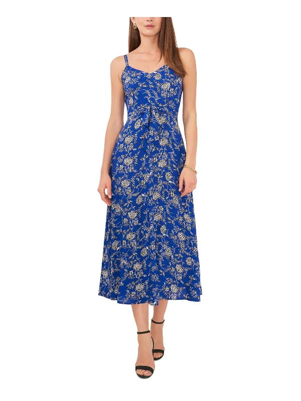 Today’s Deal Petites Womens V-Neck Tea Midi Dress