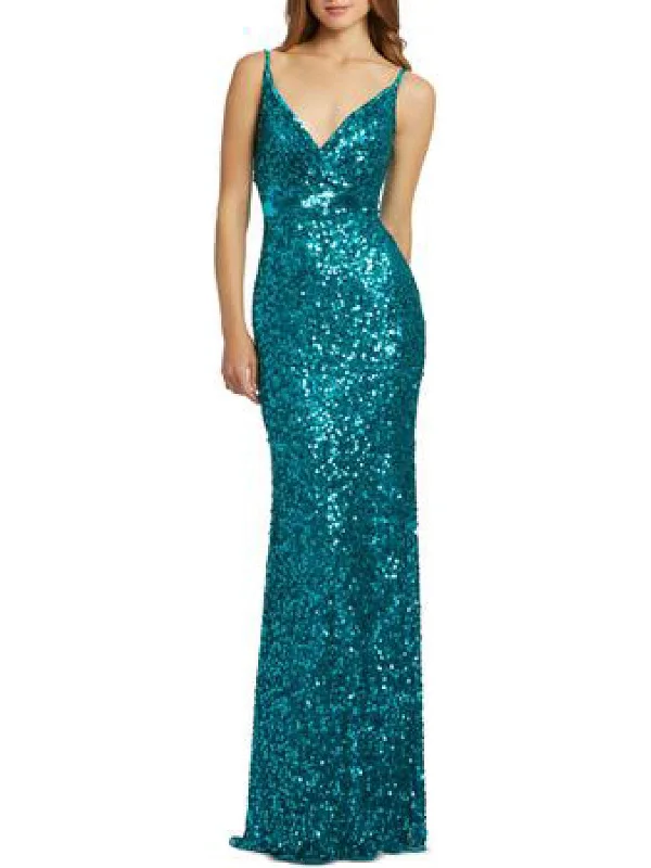 Midnight Madness Womens Sequined Maxi Evening Dress