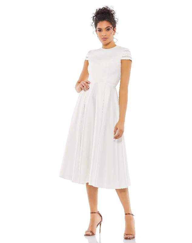 Special Discount High Neck Cap Sleeve Tea Length Dress