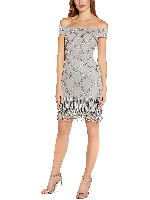 Exclusive Access Womens Fringe Mini Cocktail and Party Dress