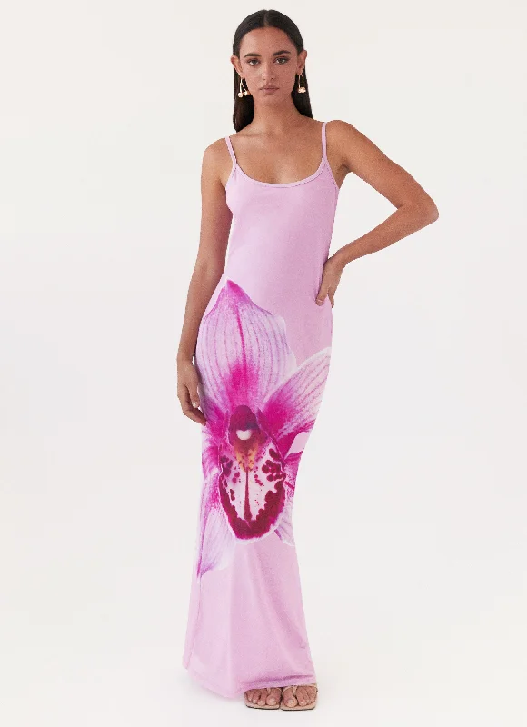 Quick Sale Bad News Mesh Maxi Dress - Pink Magnolia